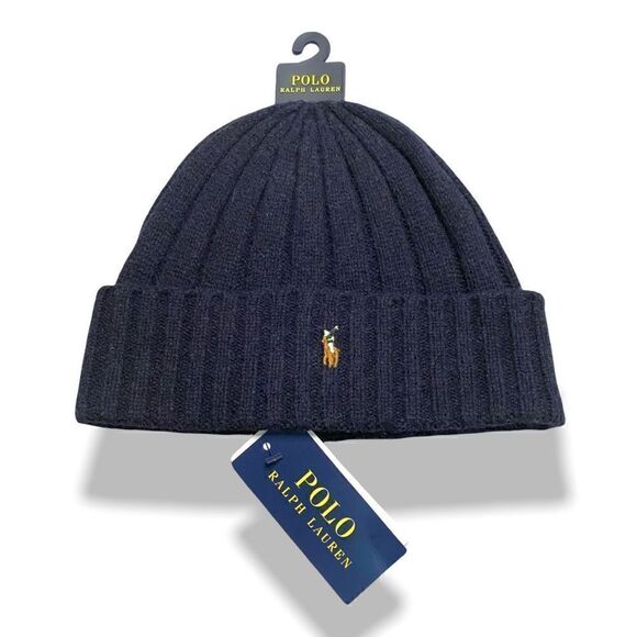 Polo Ralph Lauren Mens Signature Merino Wool Cuffed Beanie Blue One Size (g) New - Picture 1 of 8